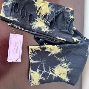 Amelia activewear olive black destructed leggings